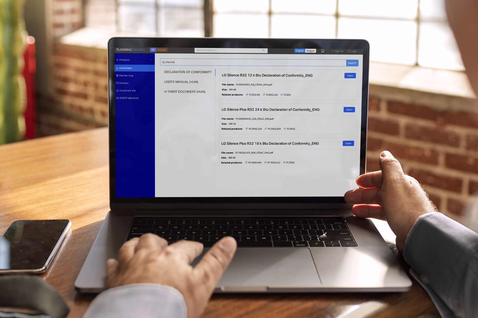 A Planning & Trading SAP-integrált webáruházának felülete